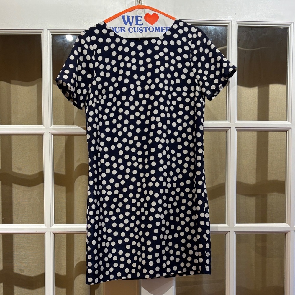 J. Crew Factory Navy Polka Dot Shift Dress Petite
